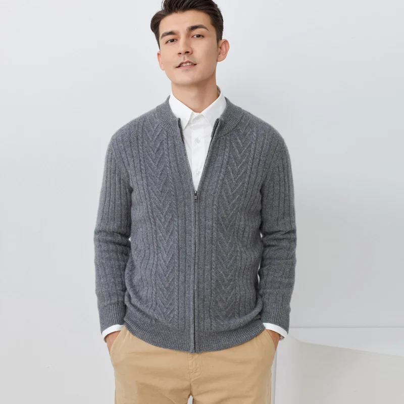두꺼운 남성 캐시미어 스웨터 100% 순수 캐시미어 가디건 아빠 스웨터