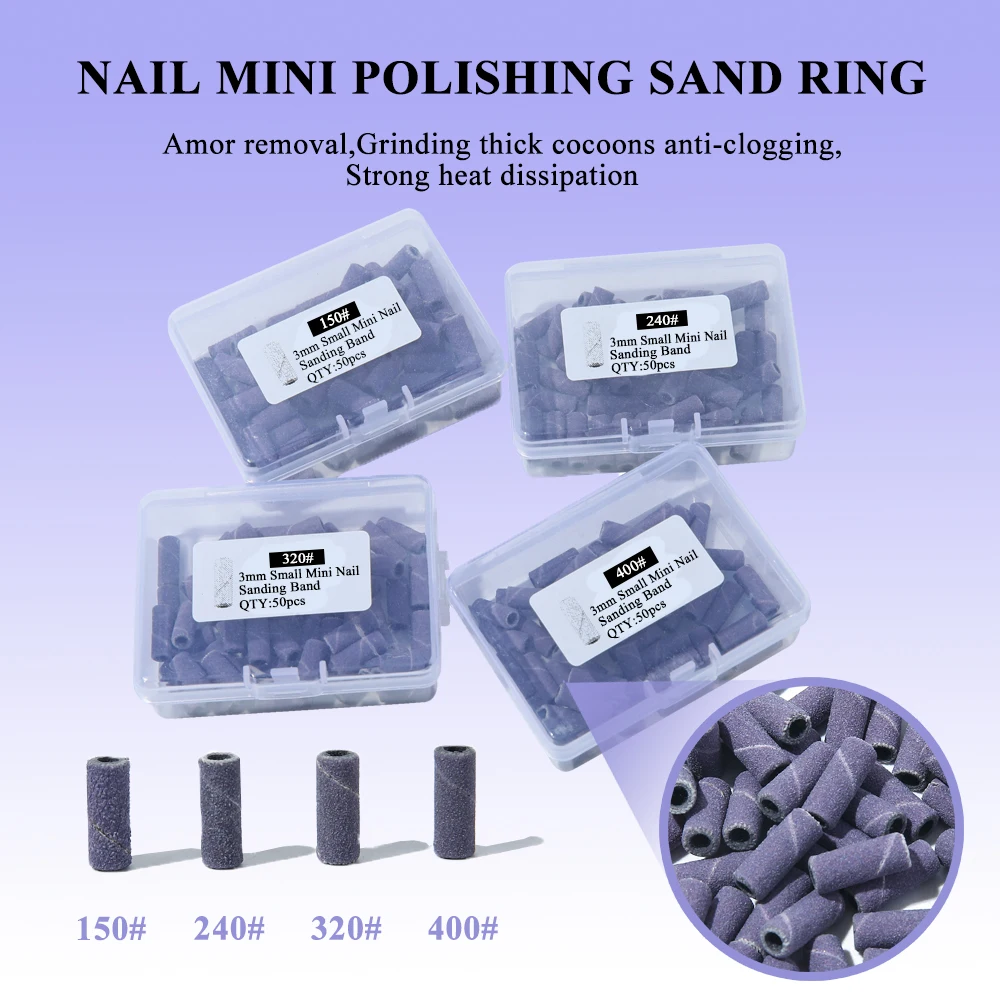 3 มม.ขนาดเล็กสีดํา-สีม่วงเล็บ Sanding Bands 150/240/320/400 สี่รูปแบบสําหรับเจาะเล็บบิต Mandrel สําหรับเล็บเท้า