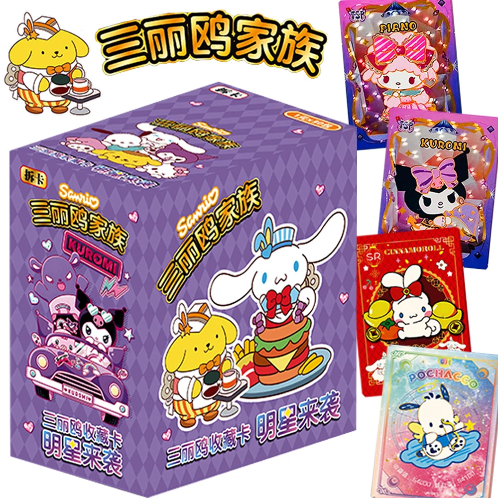 

Original Sanrio Collection Cards for Children Hello Kitty Cinnamoroll Famous Anime Celebrity Family Shining Trading Cards Gifts