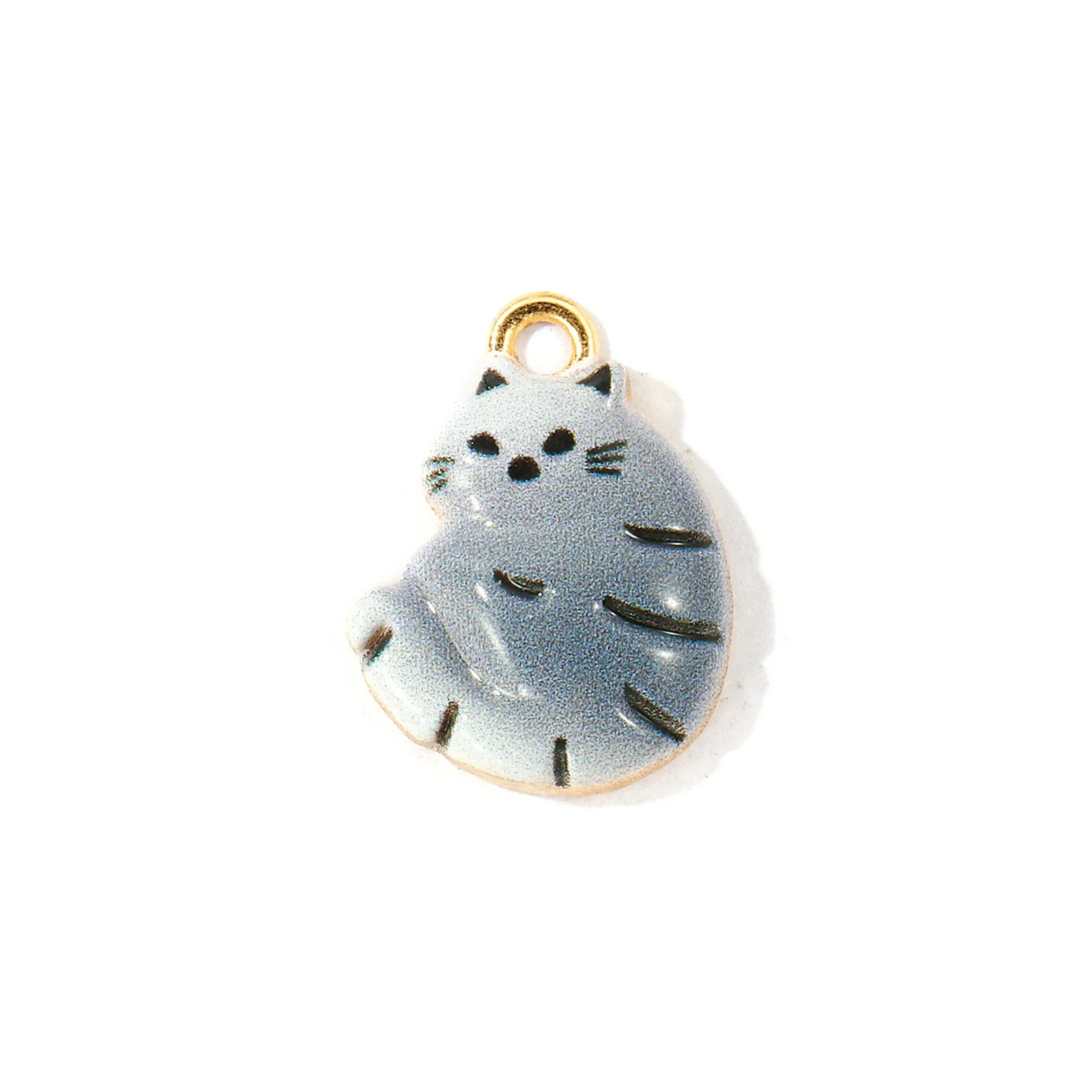 10 Stück Niedliche Cartoon-Katzen-Tier-Anhänger, vergoldet, mehrfarbig emailliert, Zinklegierung, für DIY-Halsketten-Schmuck, 18mm x 13mm – Detail 4