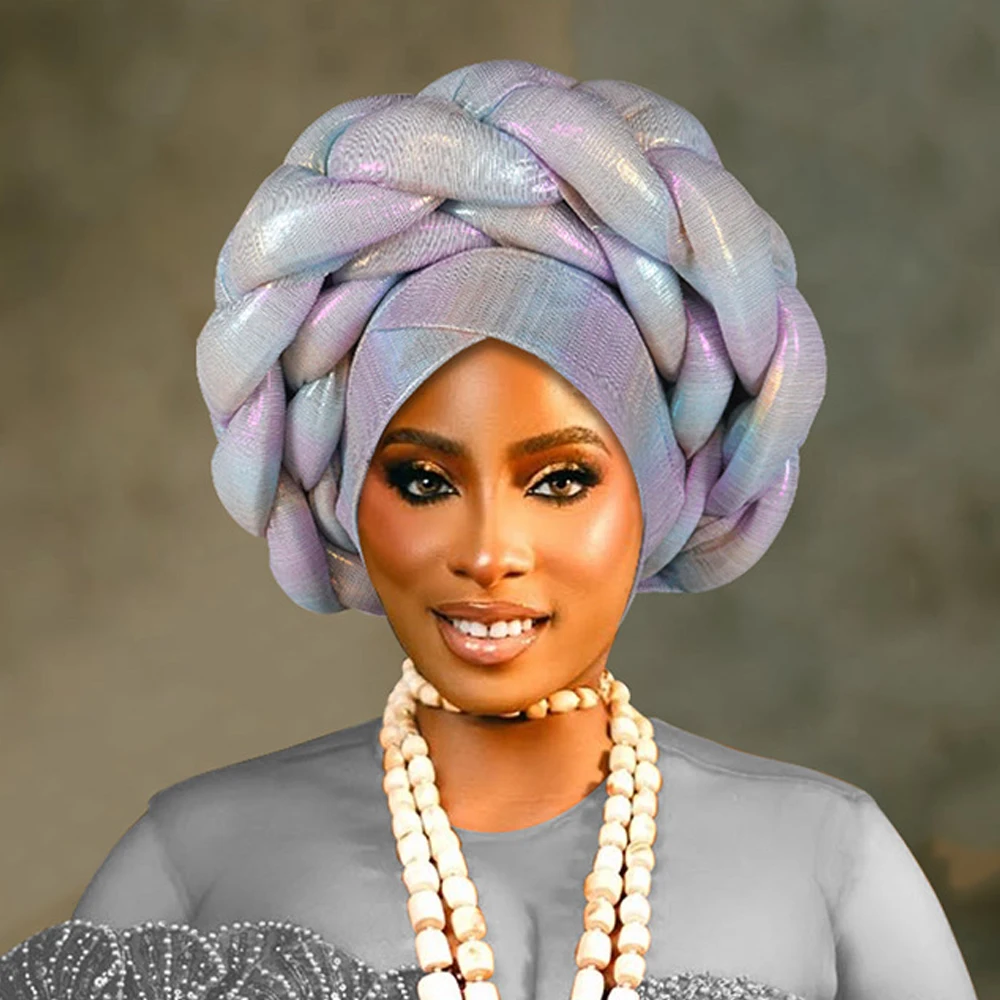 

New Braid Turban Hat African Headtie Bonnet Head Wrap Muslim Scarf Hijabs Aso Oke Auto Gele Nigerian Wedding Party Headpiece Cap