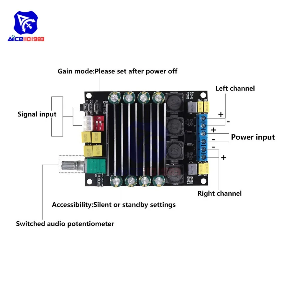 diymore TDA7498 Class D Audio Amplifier Board DC12-36V 2x100W Digital Stereo Power Amp Audio Module