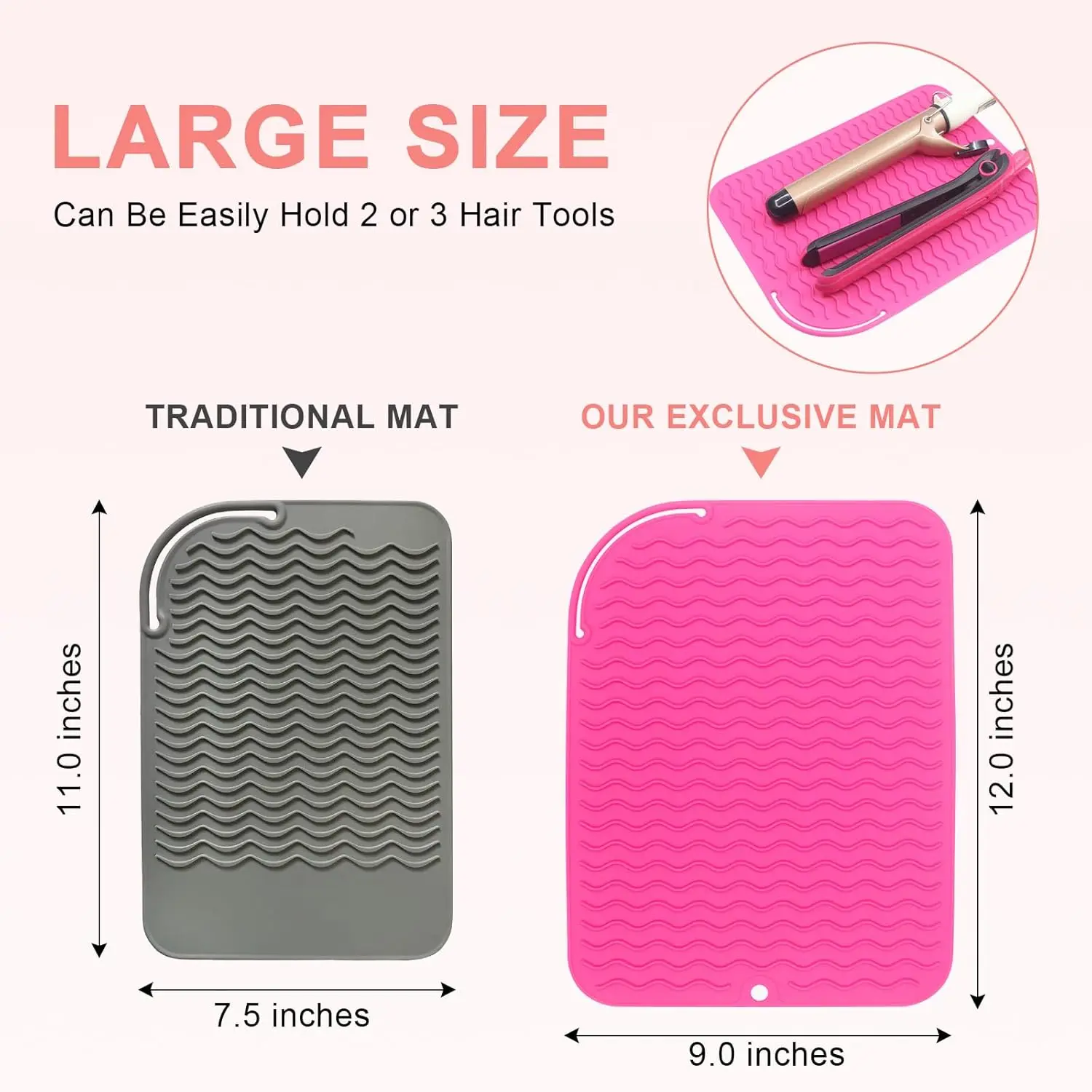 New Plus Size Silicone Heat Resistant Mat Portable Travel Hot Tools Pad Cover for Curling Iron, Flat Iron Hair Straightener