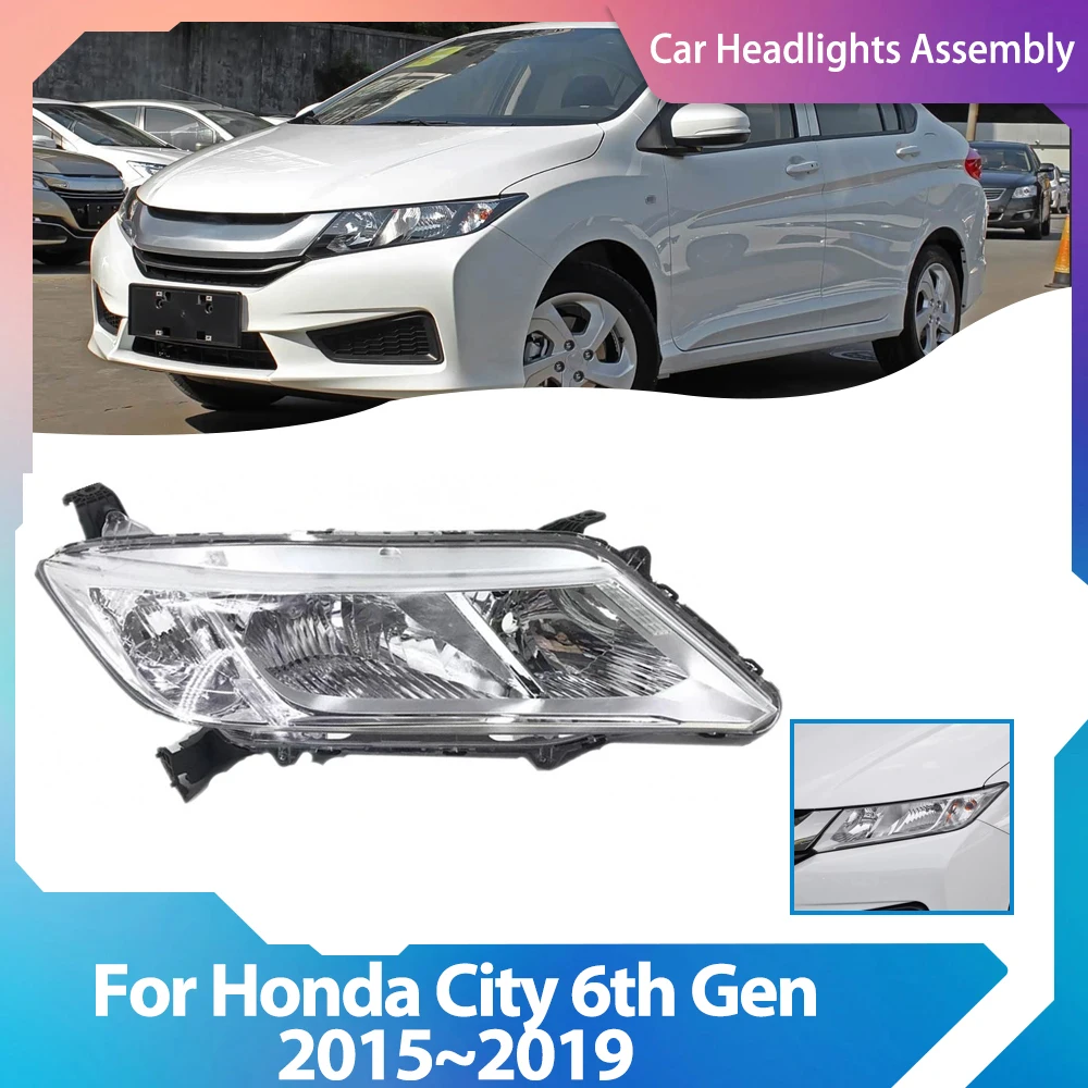 For Honda City 6th Gen Grace 2015~2019 LHD Car Headlight Semi Assembly Front Lamp Light Corner Halogen Side Headlamp Accessories