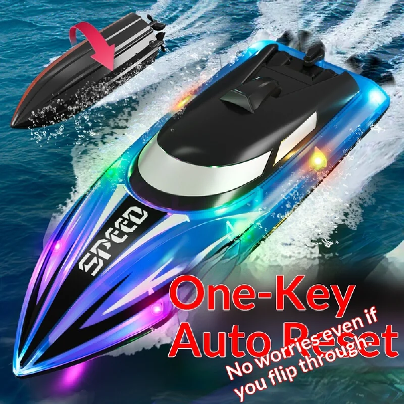 Speed High Speed Rc Boat Rechargeable Large Remote Control Speedboat With Led Lights Waterproof Auto Reset For Pool Lake Racing