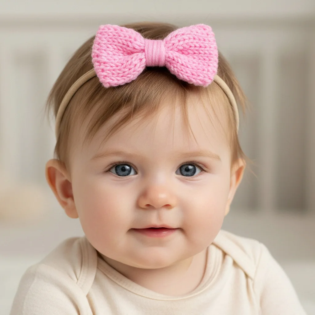 

12 шт. шерстяной бант с нейлоновой повязкой на голову, высокоэластичная повязка для волос для маленьких девочек, головные уборы, детский вязаный бант для волос, вязаный крючком бант