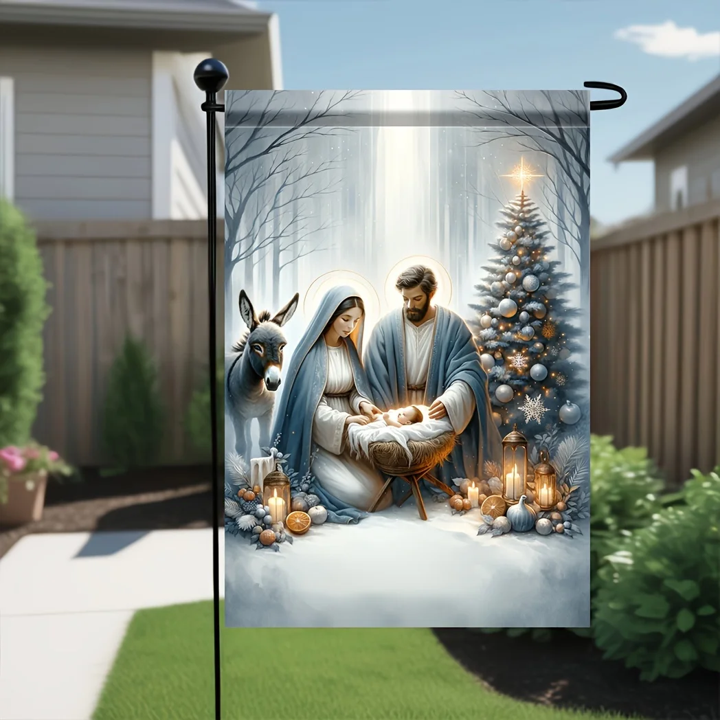 1pc Vibrant Nativity Scene Polyester Garden Flag - Double-Sided, Durable, Festive, Weather-Resistant, and Easy-to-Install Christ