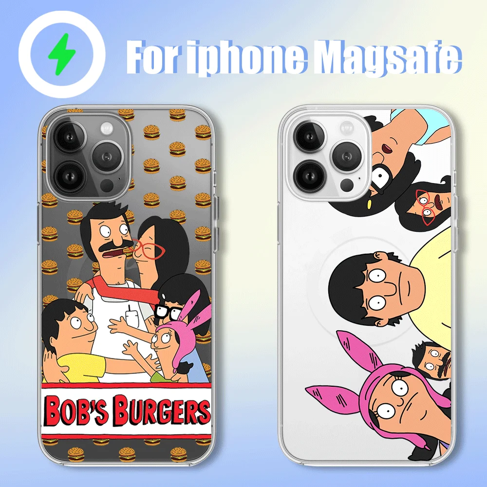 B-Bob's Cartoon B-Burgers Phone Case for iPhone 12 11 13 14 15 16 Max Pro Plus Magsafe Magnetic Wireless Cover