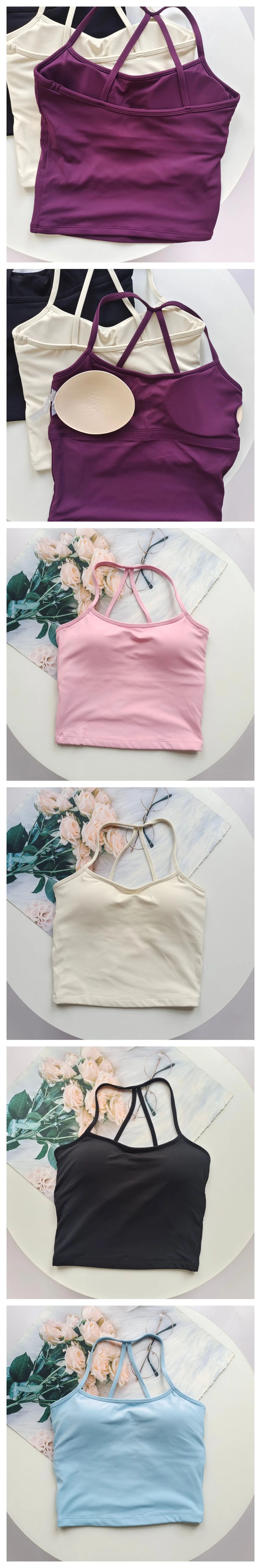 Nude Sport-BH mit Scrunch-Effekt und Push-up, Hoher Halt, Verstellbare Dünne Schultergurte, Yoga-Tanktop, Damen Fitness-Unterwäsche Top – Detail 3