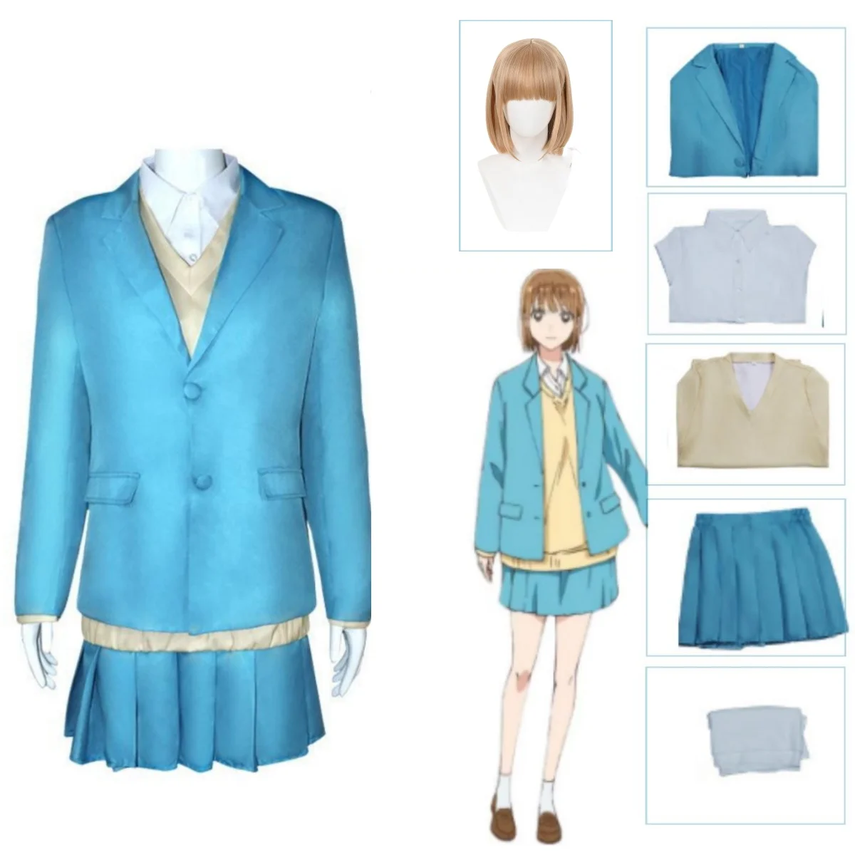 

Kano Chinatsu From Anime Ao noh hako Cosplay Costume Disguise JK School Uniform Top Coat Skirt Socks Halloween Carnival Suit