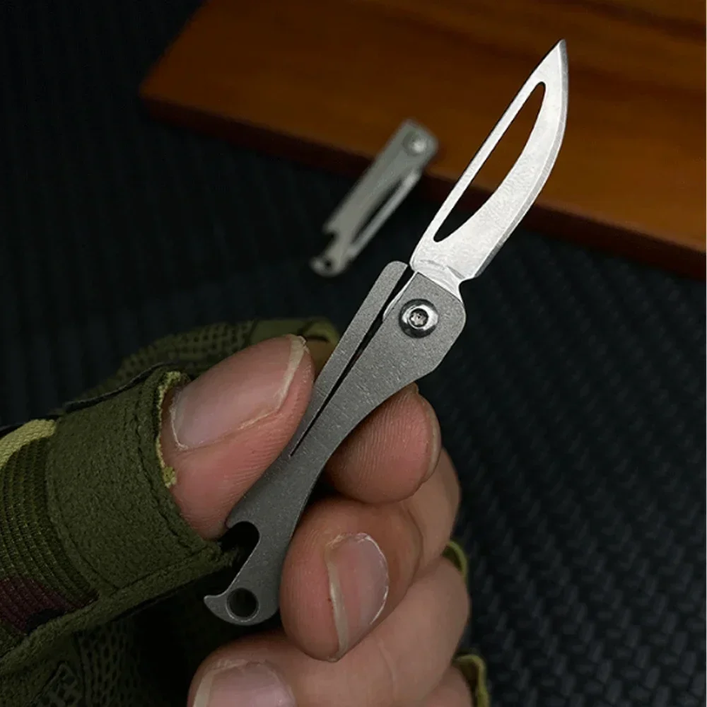 Mini Titanium Alloy TC4 Folding Knife EDC Portable Keychain Pendant Knife Express Unpacking Pocket Knife Gift EDC Tool