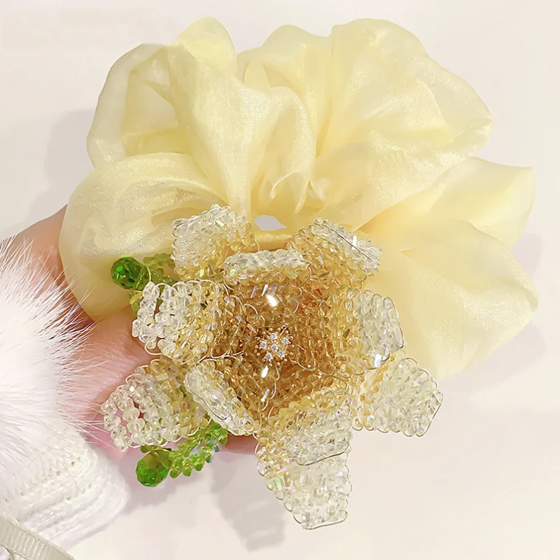 New Mesh Hair Ring Handmade Beaded Crystal Flowers Hand Bands Chinese Style Hair Ties