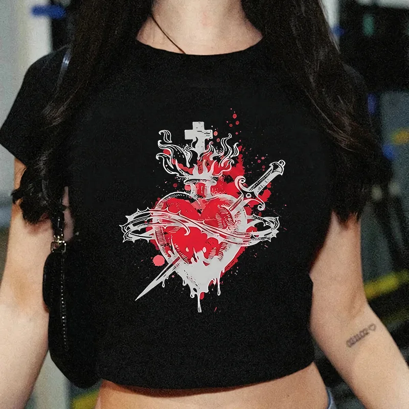 

Y2K женская винтажная модная эстетичная уличная одежда шикарный панк Harajuku эмо для девочек сексуальные тонкие женские готические с круглым вырезом черный рок