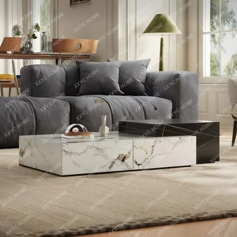 XX minimalist rock slab coffee table living room light luxury large and small apartment simple square sofa coffee table