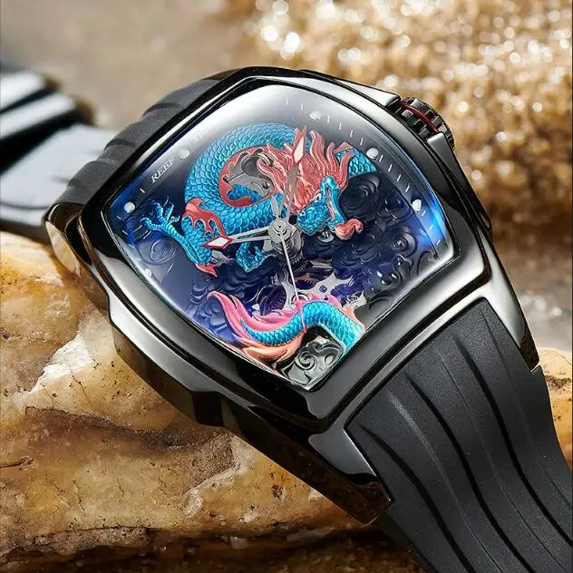 ريف تايجر ساعة أوتوماتيكية للرجال 44.6 ملم تونيو ساعة يد ميكانيكية مضيئة 50 متر مقاومة للماء الياقوت التنين الهاتفي