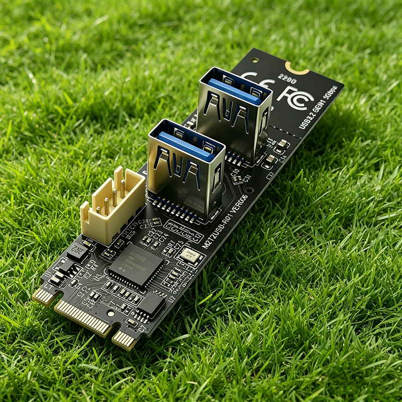 M.2 Key M PCIe to USB 3.2 Gen1 5Gbps Expansion Card Riser Board M2 NVME to 2 Port USB 3.0 Adapter 2280 Size for Desktop Computer