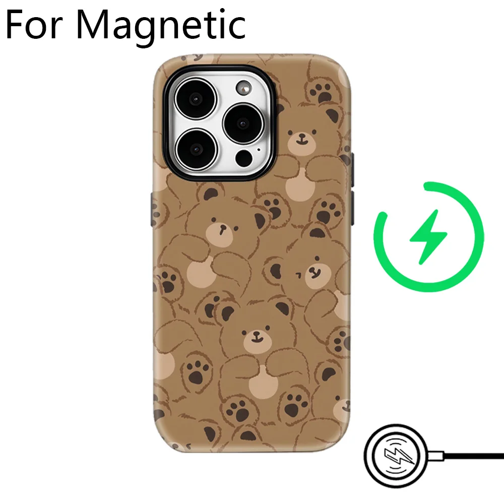Magnetic Phone Case for iPhone 17 16 15 14 13 12 11 Pro Max Plus Air Double-layer Back Cover Luxury Clmj Plaid Teddy Bears Cool view 4