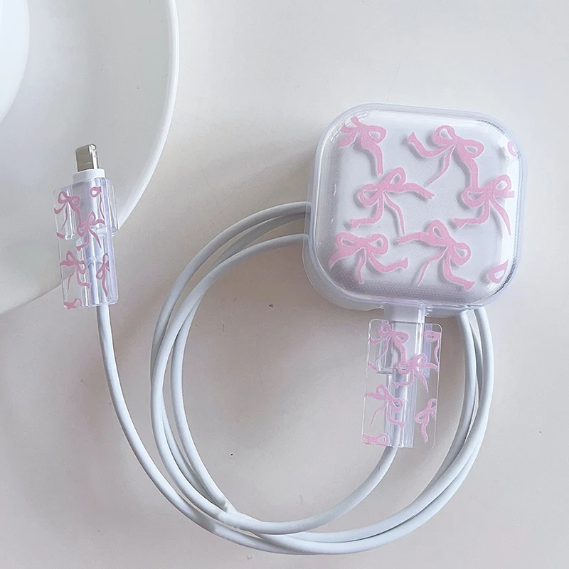 Pink Love Pattern Charger Protector Case Cover For iPhone 20W Triangle Plug USB Adapter Cable Management Winder Accessories New