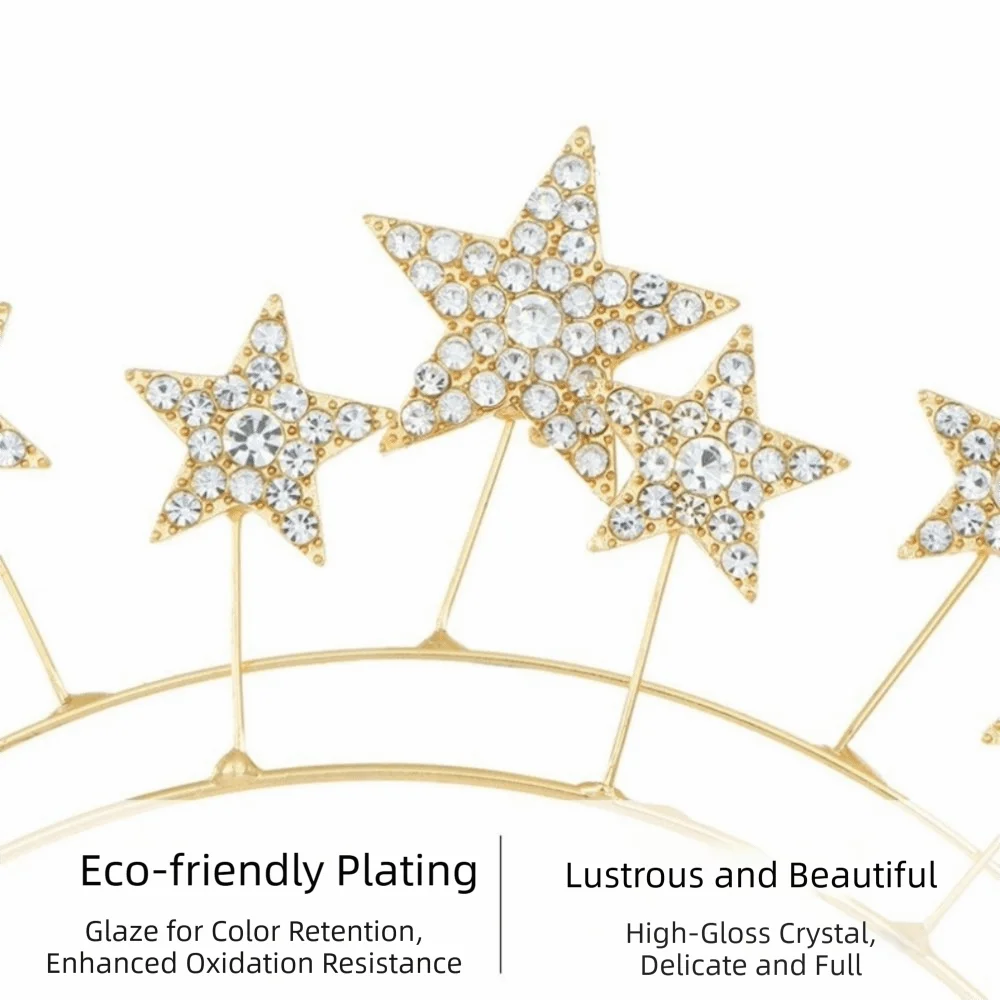 

Fashion Gold Silver Color Star Hair Hoop Exaggerated Princess Tiaras Crystal Star Hairband Metal Headwear Jewelry Party Look