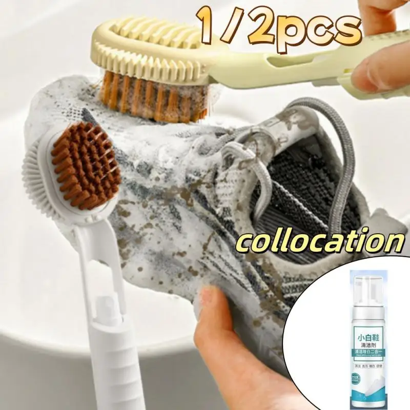 2pack of Set Shoe Brush with Shoe cleaner Dispenser Laundry Scrub Brush Ergonomic Liquid Adding Shoe Cleaner Brush Clothing Boar