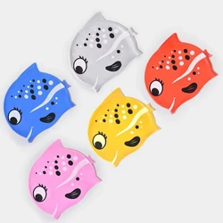 Children's Silicone Waterproof Fashion Cartoon Spot Fish Boys and Girls Comfortable Soft No Cut Head Swimming Cap
