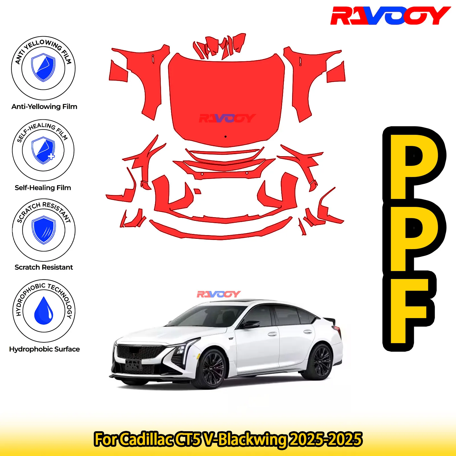 

For Cadillac CT5 V-Blackwing 2025-2025 Glossy Matte Black Precut front PPF Kit Paint Protection Film