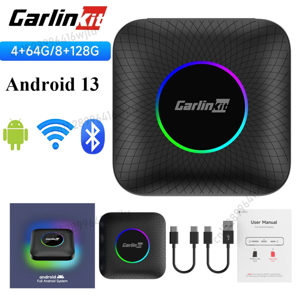 CarlinKit Android 13 CarPlay Ai Box Plus Wireless Android Auto & CarPlay AI Smart TV Box QCM 6125 Built-in GPS Glonass 64/128GB