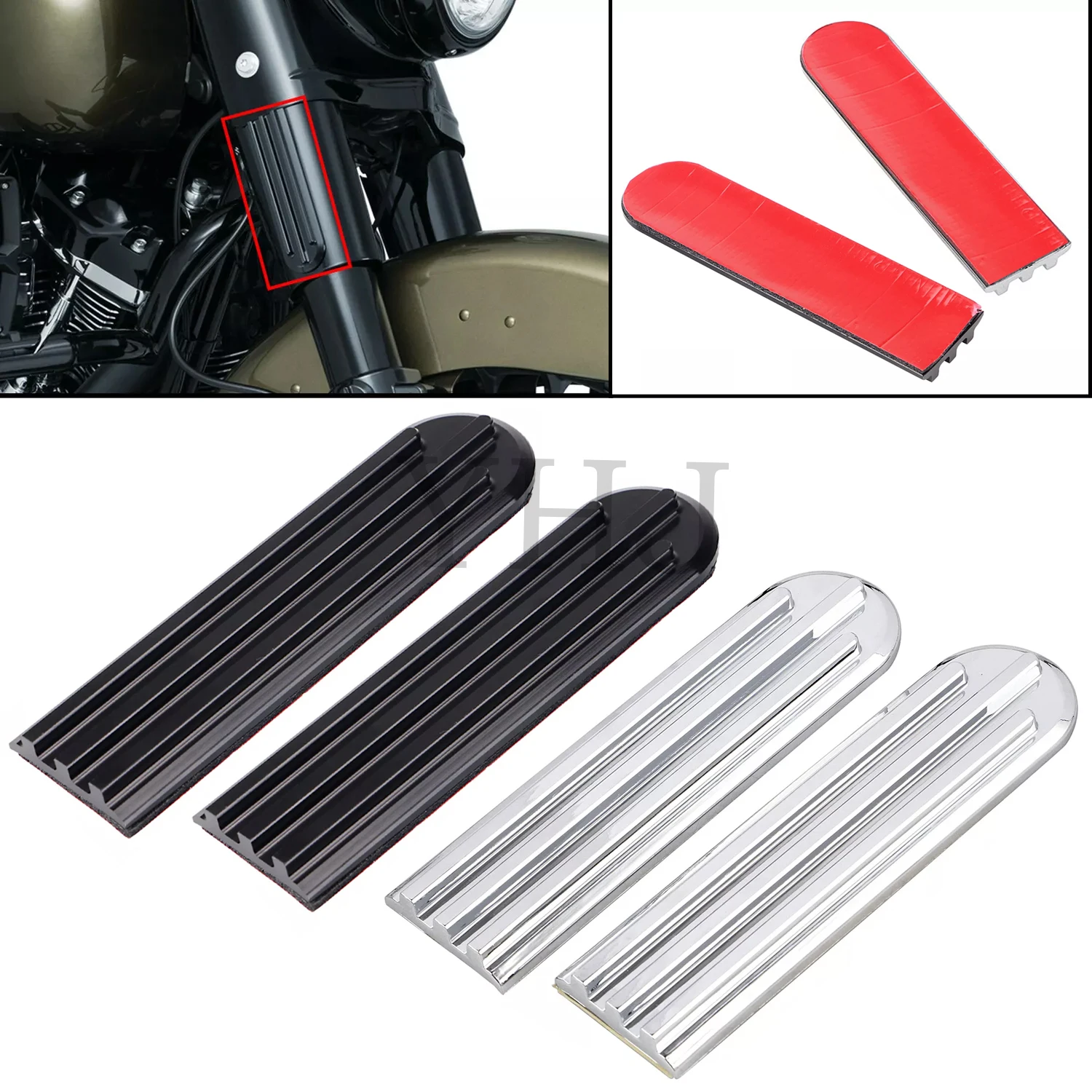 

Chrome/Black Upper Fork Slider Accents For Harley Motorcycle Touring Electra Street Glide FLTRU FLHX Road King FLHR 2014-2022