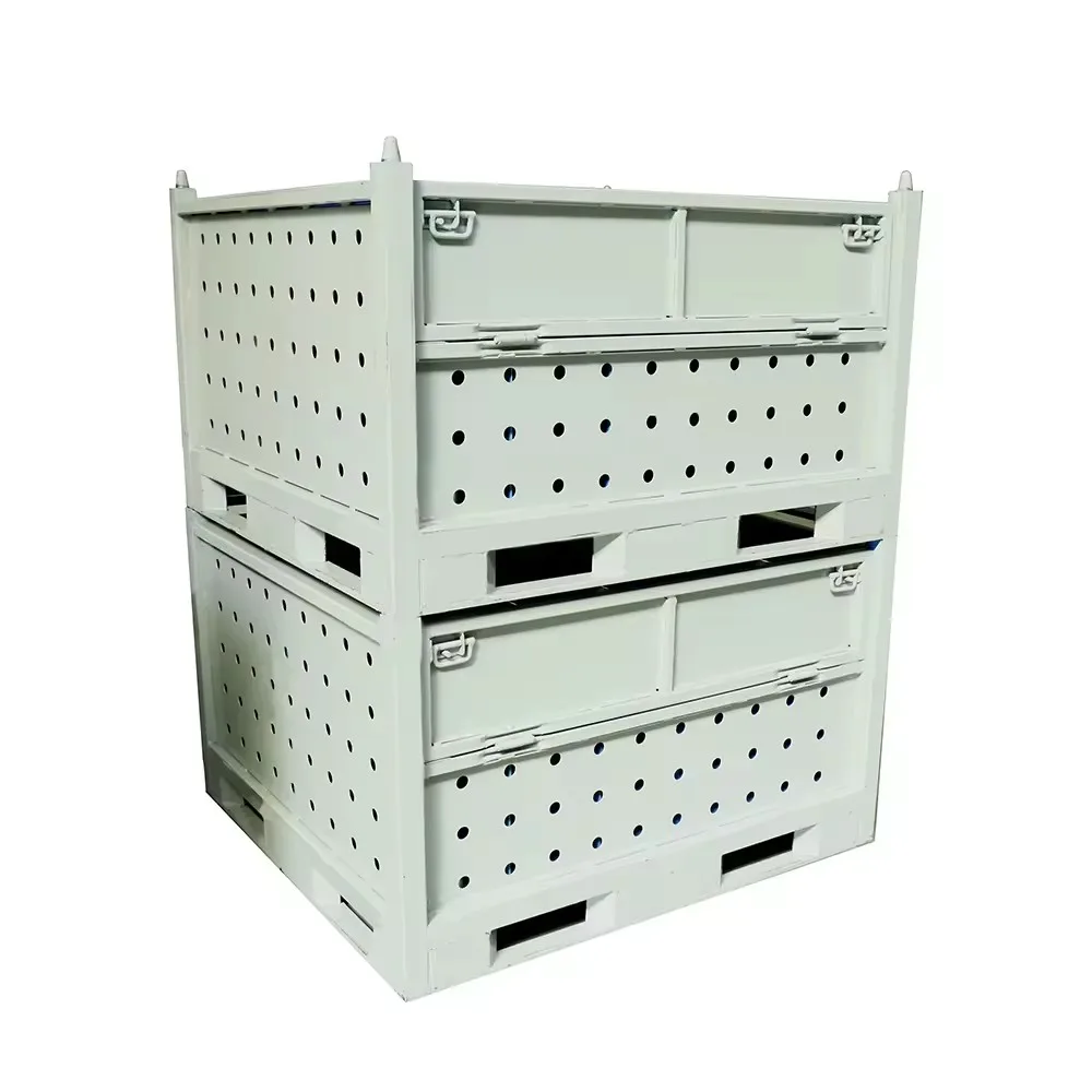 

Warehousing Industry Hardware Storage Stackable Pallet Box Container Powder Coating Finish Solid Wall Metal Bulk Containers