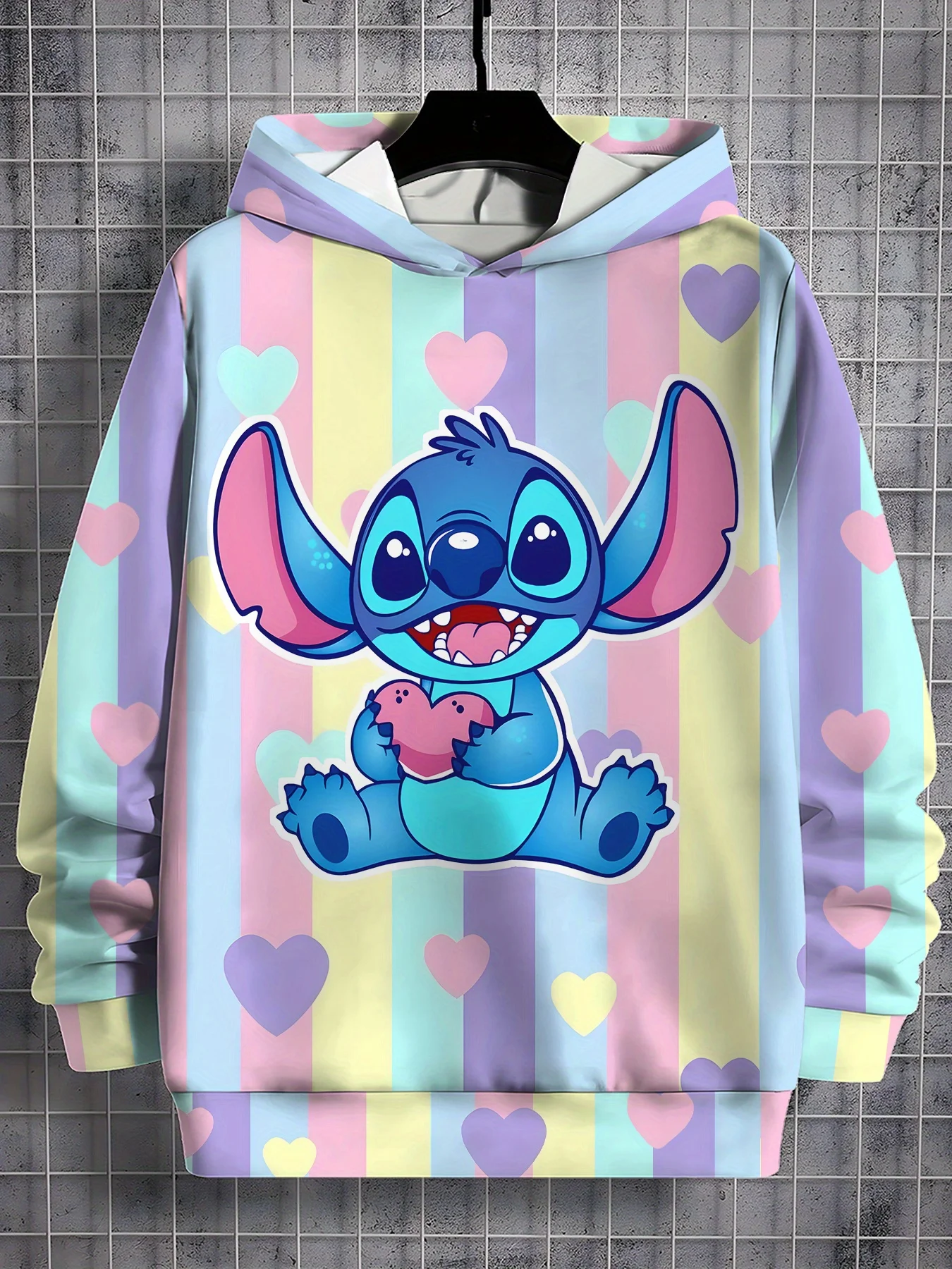 

Disney Stitch hoodie cute 3D printed cartoon hooded sweatshirt long-sleeved pullover casual clothing girls' cartoon fashion