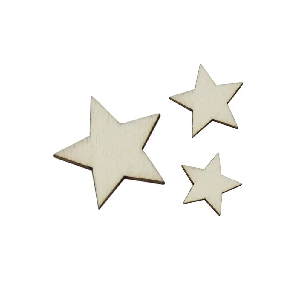 100x Wood Pieces Star Silces for Gift Tags Scrapbooking Wedding DEcors