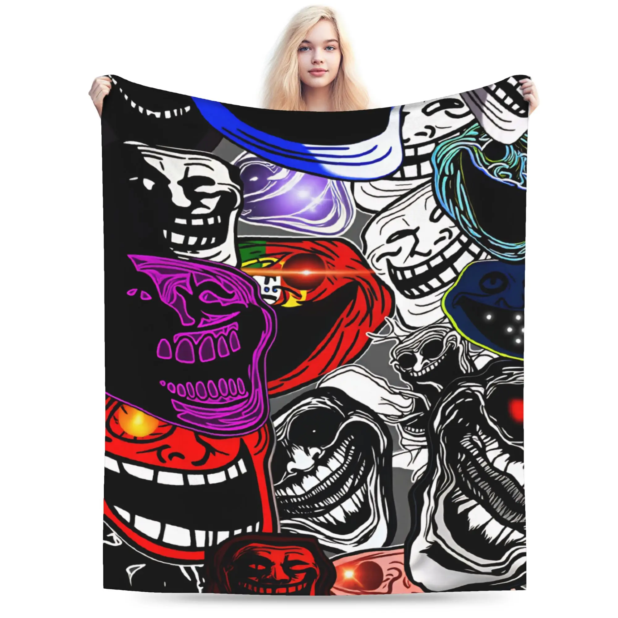Warm Blanket Students Picnic Funny Trollfaces Meme Throw Blanket  Flannel Bedspread For Home Decor Comfortable Sofa Bed Cover