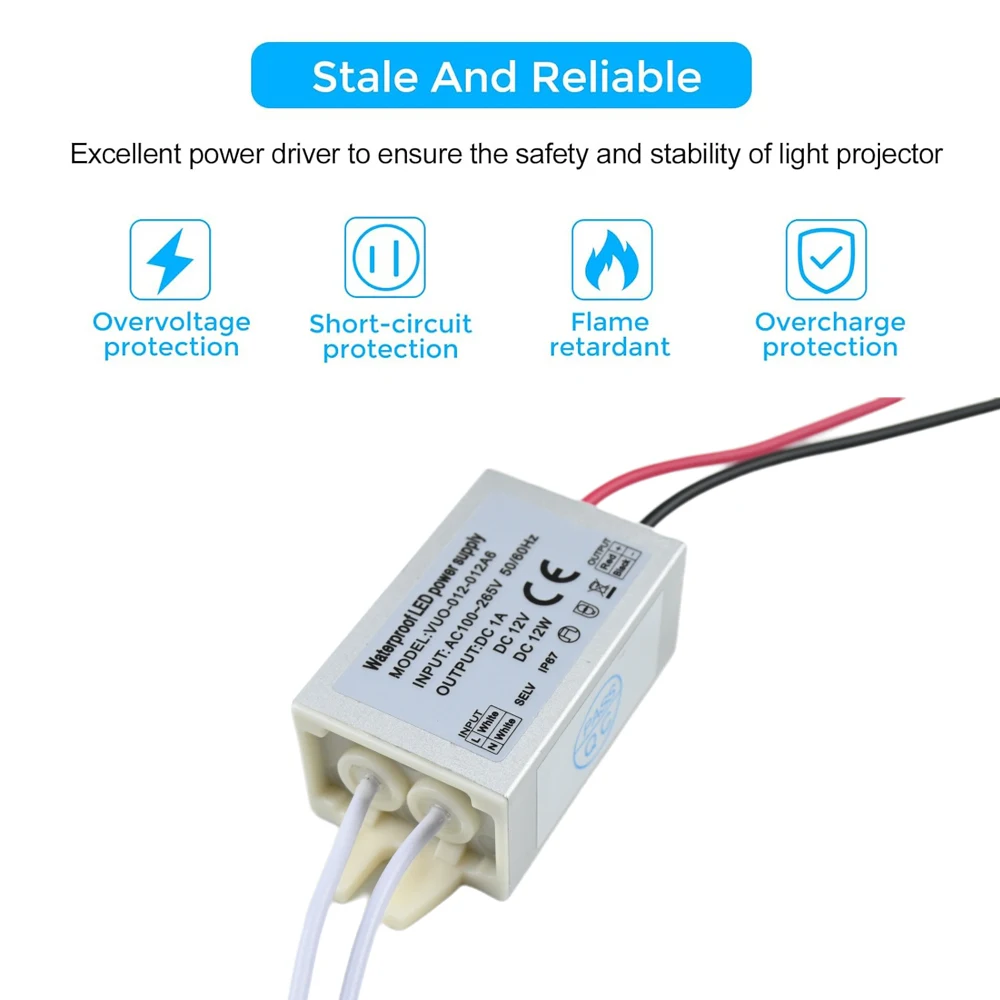 Imagem -03 - Impermeável Led Power Supply Adaptador Driver para Iluminação Interior e Exterior Entrada ac 110265v dc 12v Ip67 12w