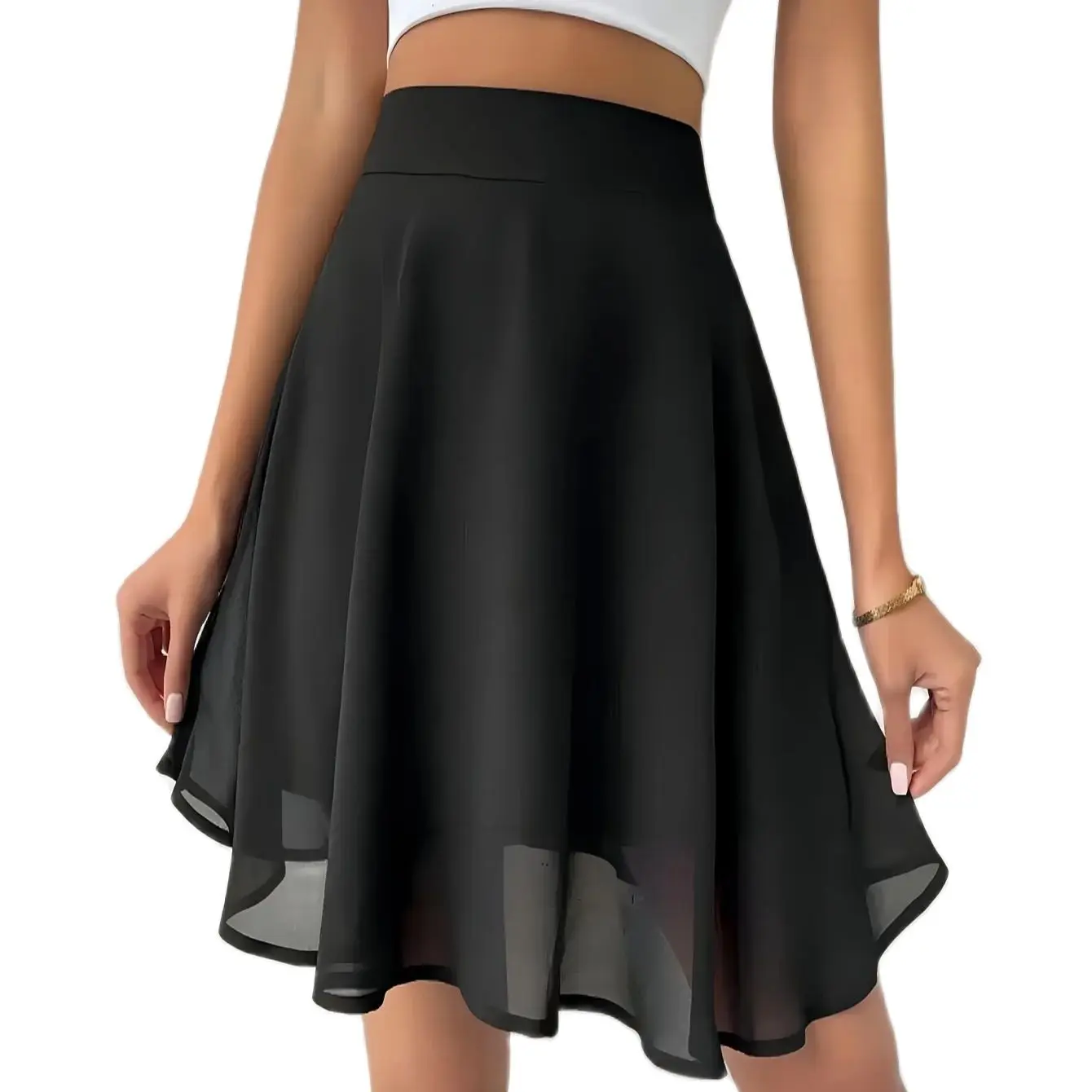 Plus Size Spring And Summer Double Layer With Lining Black Chiffon Skirt Light And Breathable Hot Summer Choice  Going Out Have