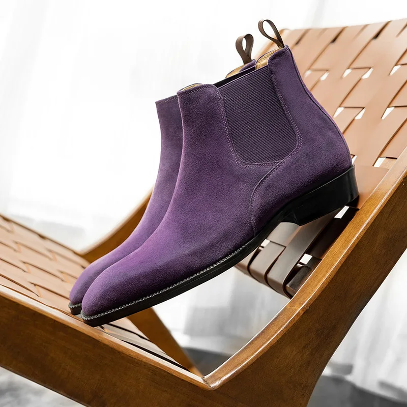 Autumn and winter business formal wear British men's boots, small square toe, cowhide, light luxury Chelsea leather boots