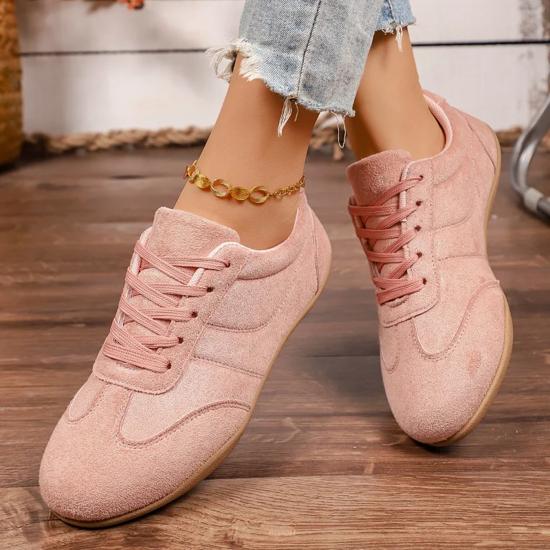 Women's Natural Suede Leather Lace-up 2026 New Sneakers Round Toe Soft Comfort Casual Female Outdoor Leisure Shoes for Woman