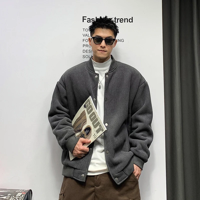 

Мужская вельветовая куртка свободного кроя с воротником-стойкой, повседневная, оверсайз, осенне-зимняя верхняя одежда, молодежная, модная, цветная