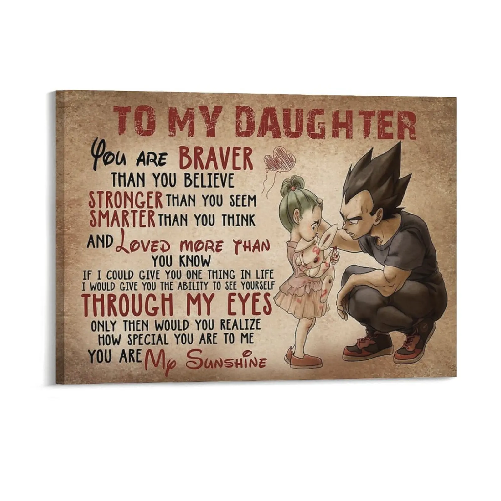 Vegeta y Bulla para mi hija, eres mi sol, pintura especial en lienzo, pinturas de pared enmarcadas