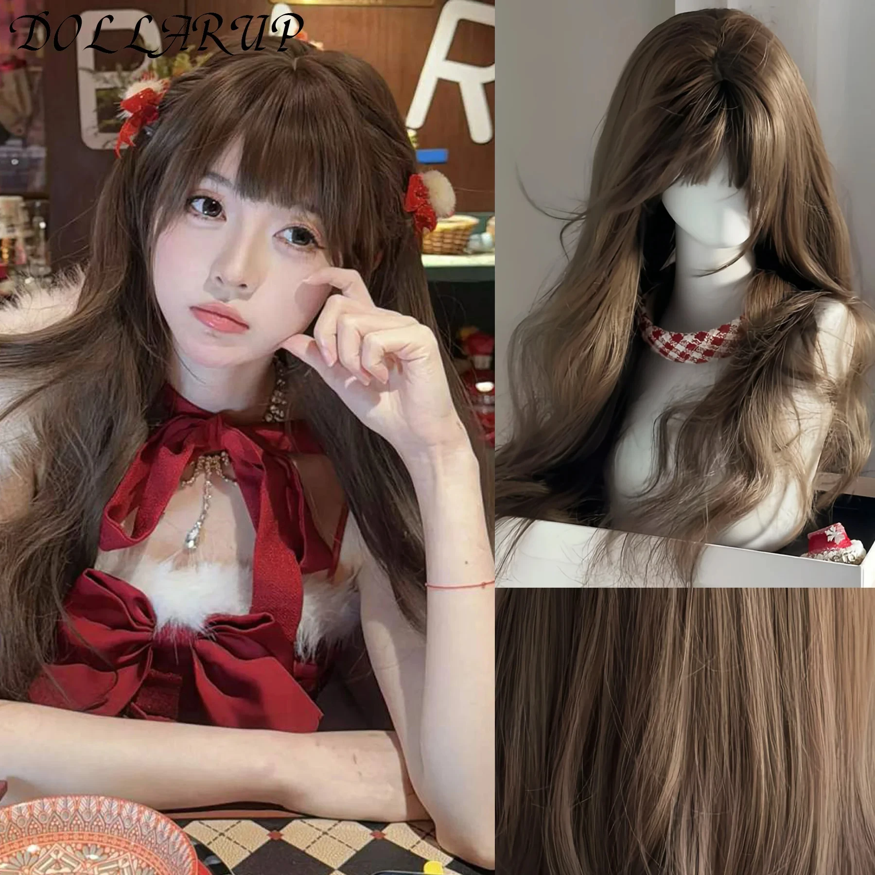 

JKL Коричневый парик для женщин, повязка на голову, объемная волна, синтетические парики с челкой для штор, высококачественный парик из волос для ежедневного использования