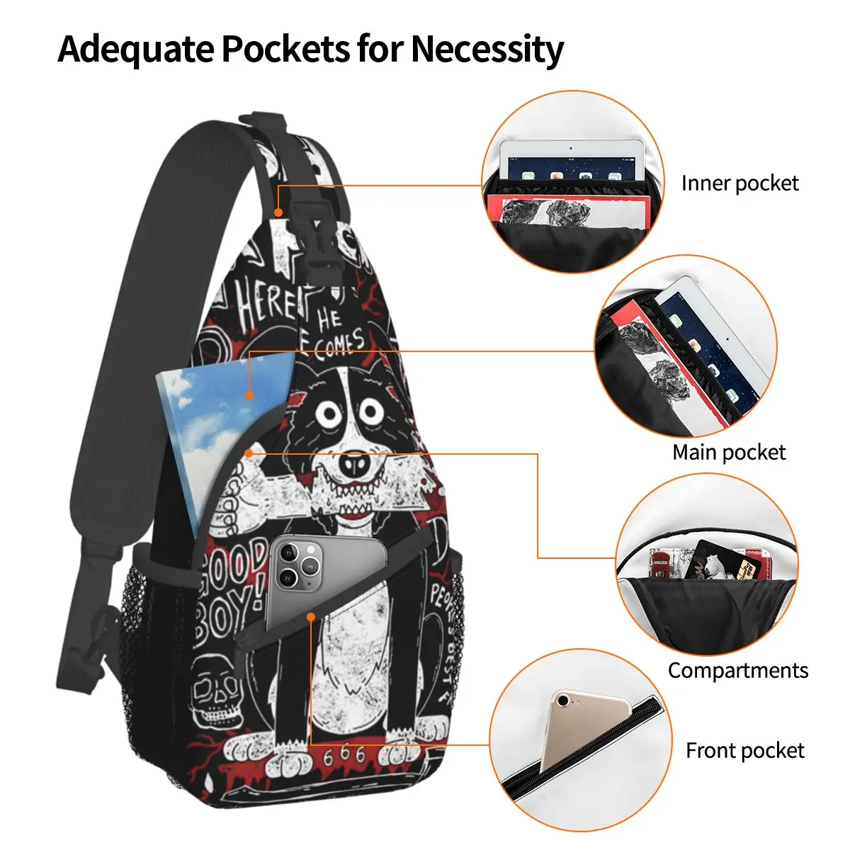 Mr. Pickles-bandolera de Tv para hombre y mujer, Bolso pequeño de pecho para adulto, perro malvado, Satán, mochila de hombro, mochila de día, senderismo, viaje al aire libre