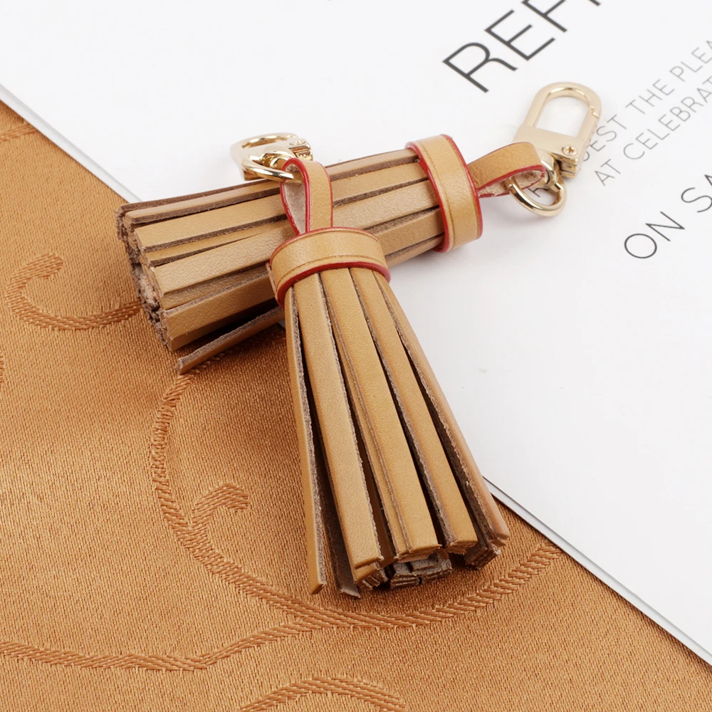 Green Material Vegetable Tanned Leather Tassel Key Chain Tan Pendant Bag Accessories High Quality Bag Pendant For Bags Handbag