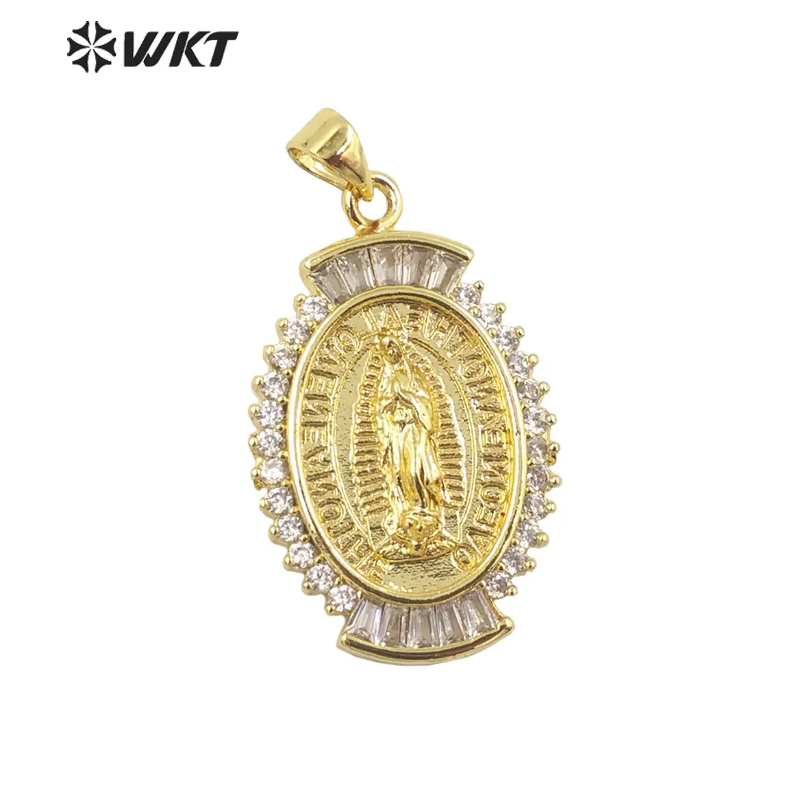 WT-MP276 New Europe Vintage Style 18k Gold Plated Oval Shape Cubic Zircon Religious DIY Craft Pendant Accessories