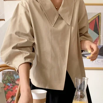 가을 세련된 영국 스타일 옷깃 루즈 피트 캐주얼 다목적 솔리드 컬러 긴 소매 자켓 코트 여성 패션 겉옷