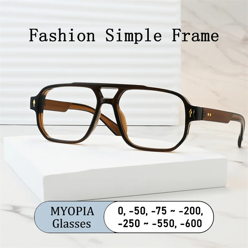 

Brand Design Double Beam Retro Square Men Myopia Glasses Optical Prescription Nearsight Anti Blue Ray Women Short Light Eyewear