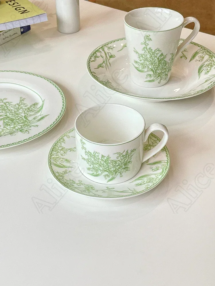 Taza  té  la tar  estilo pastoral  cerámica  lirio l valle francés, juego  tazas  café, vajilla para aperitivo