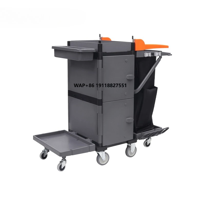 

Janitorial Supplies Multi-functional Hotel Guest Room Cleaning Cart Trolley with Brake System