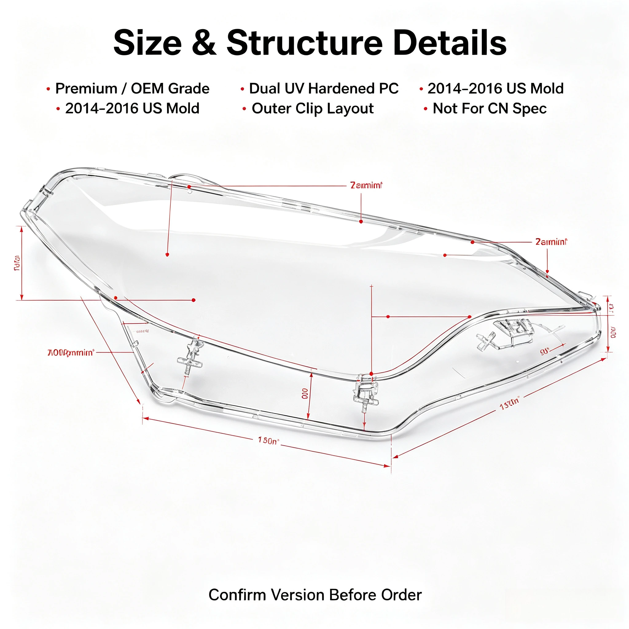 Moggic Replacement Headlight Lens Cover Compatible with Toyota Corolla 2014-2016 US Version Left Right Side Clear PC Plastic