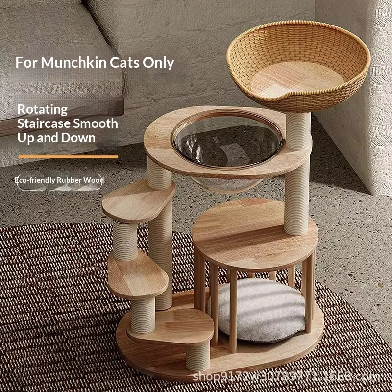 Árbol para gatos Munchkin de madera maciza, cama y salto todo en uno