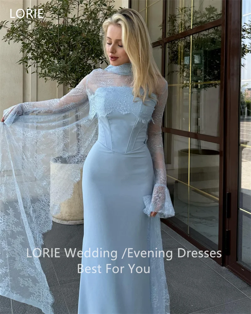 LORIE Transparent Lace Party Dresses Mermaid High Neck Full Sleeve Pleat Evening Prom Dress Floor-Length Prom Gowns Customized image 5