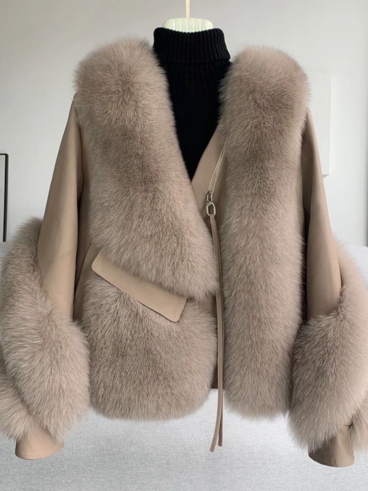 CXFS 2022 Real Fur Coat Winter Jacket Women Natural Fox Fur Genuine Leather Outerwear  Streetwear Locomotive Thick Warm New